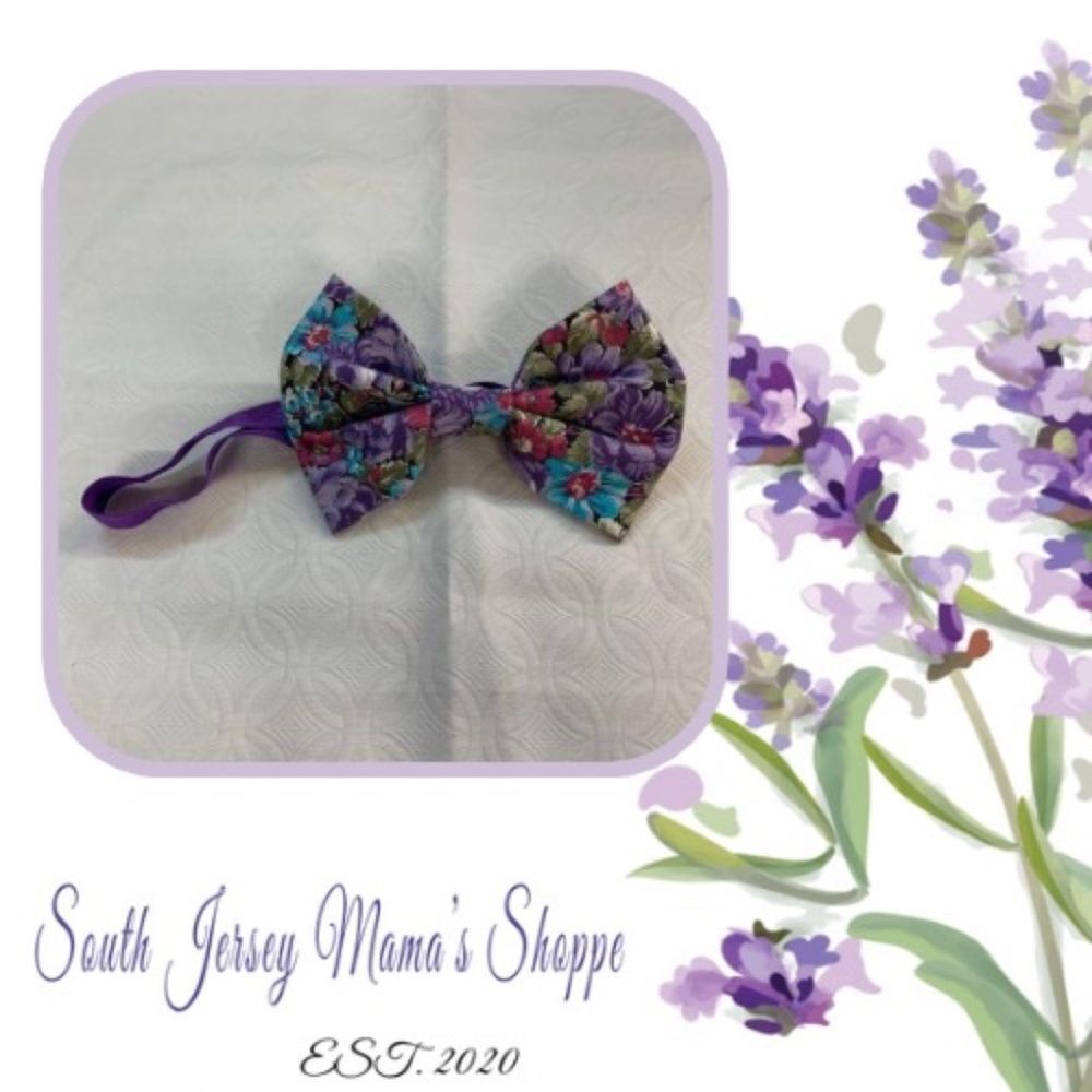 Vintage Fabric Headband Bow Purple Floral 100% Cotton  Infant 3-6 Months